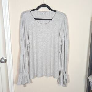 Lucky Brand Soft Gray Bell Sleeve Tie Top